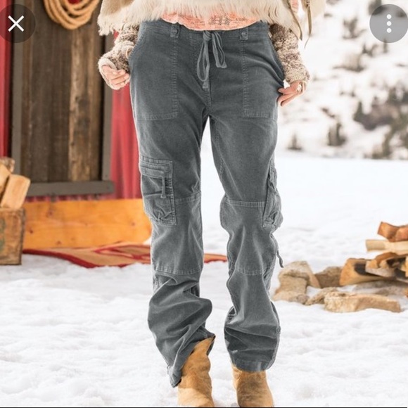 Sundance Pants - Sundance New Nightfall Cargo Pants In Gray Cotton Velvet